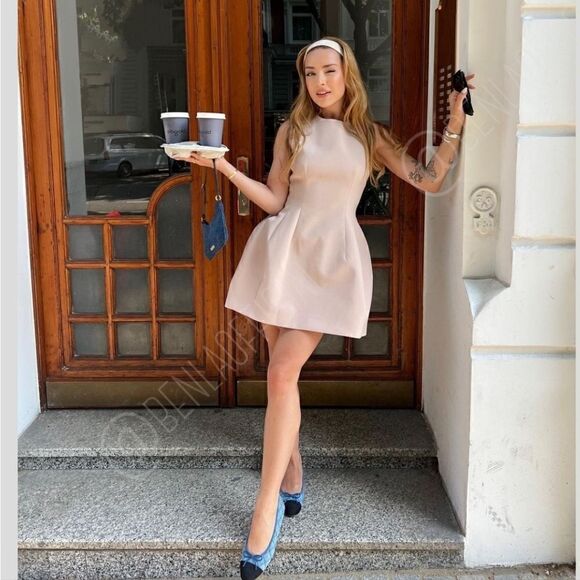 ZARA PINK BEIGE VOLUMINOUS SHORT DRESS - Picture 13 of 16